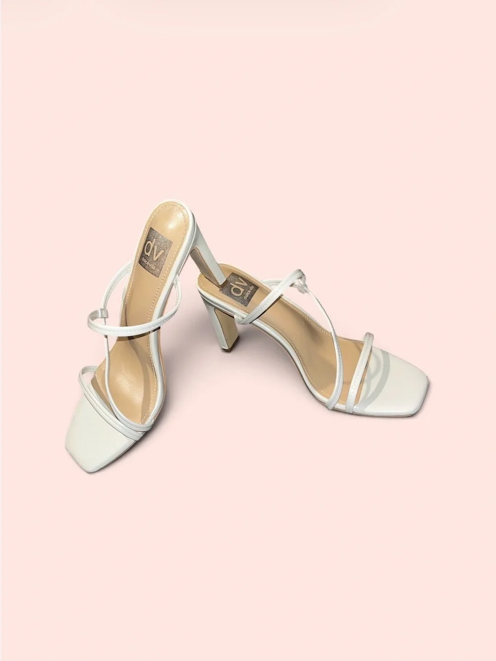 DV by Dolce Vita White Strappy Square-Toe Mid Heels